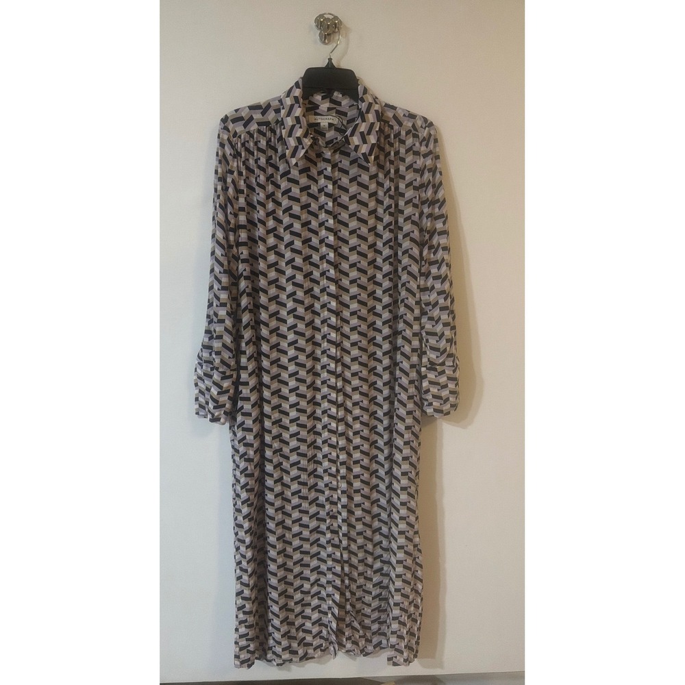 M&S Autograph Geometric Print Midi Shirt Dress Lilac Tan Size 10